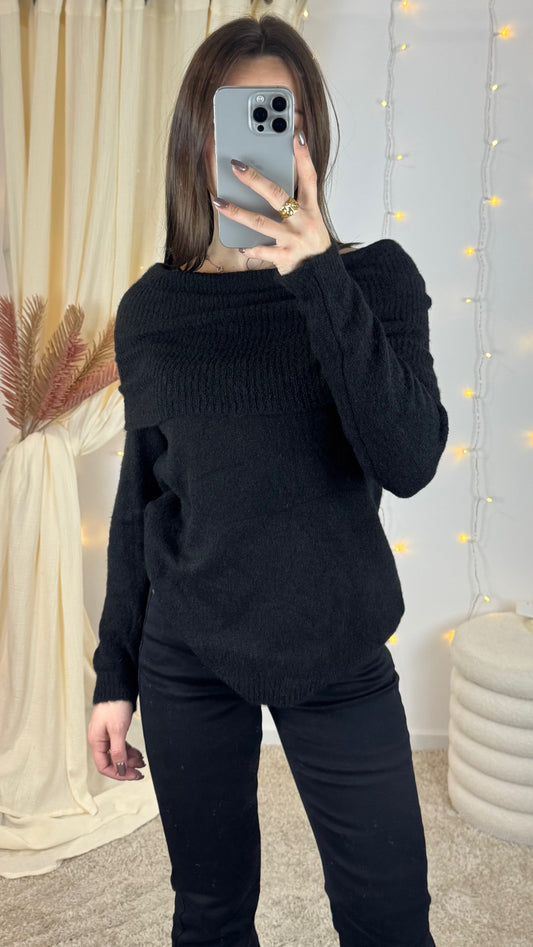 PULL COL BARDOT NOIR